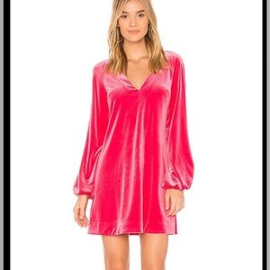 Free People Misha Mini Dress Long Sleeve Pink Velvet Tie‎ Back Women’s Size XS